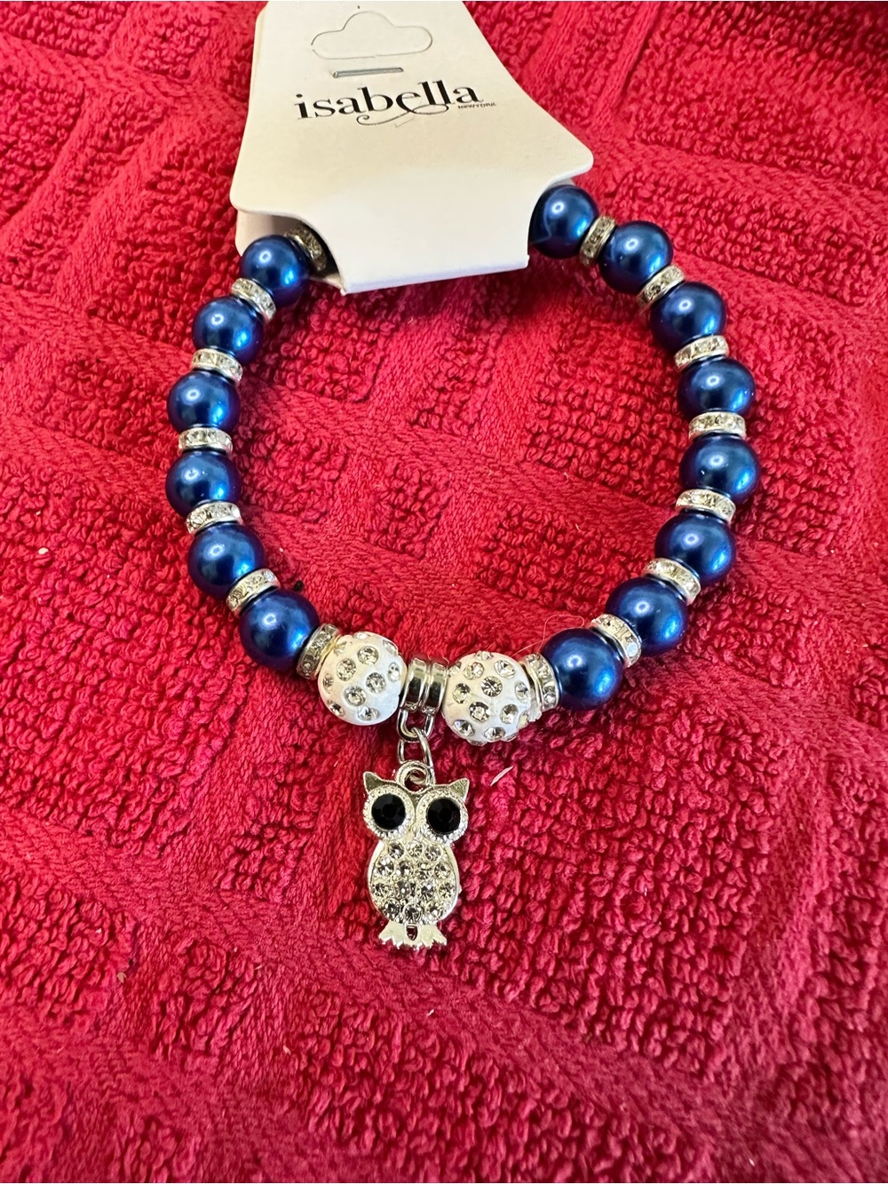 Abella Navy Blue Beaded Bracelet with Crystal Owl Charm